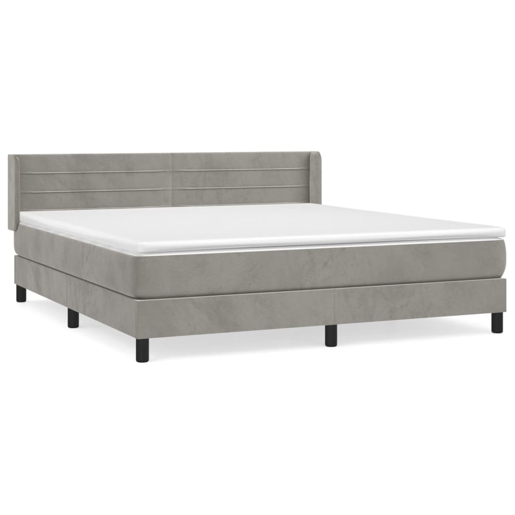 Pat box spring cu saltea, gri deschis, 160x200 cm, catifea GartenMobel Dekor