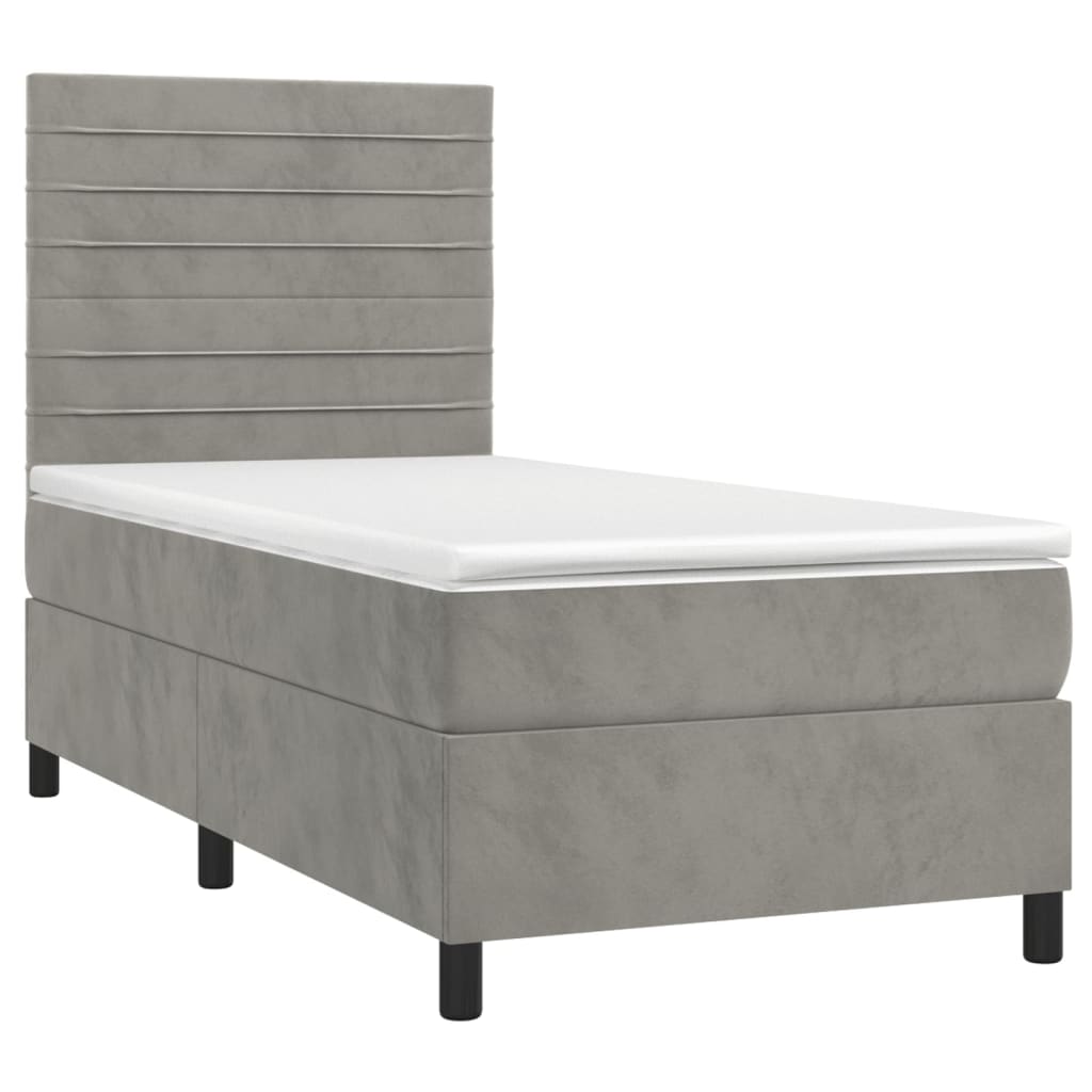 Pat box spring cu saltea, gri deschis, 80x200 cm, catifea GartenMobel Dekor