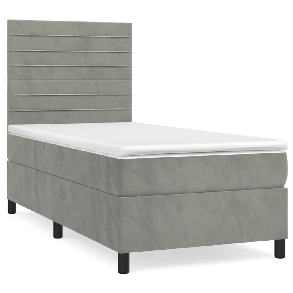 Pat box spring cu saltea, gri deschis, 80x200 cm, catifea GartenMobel Dekor