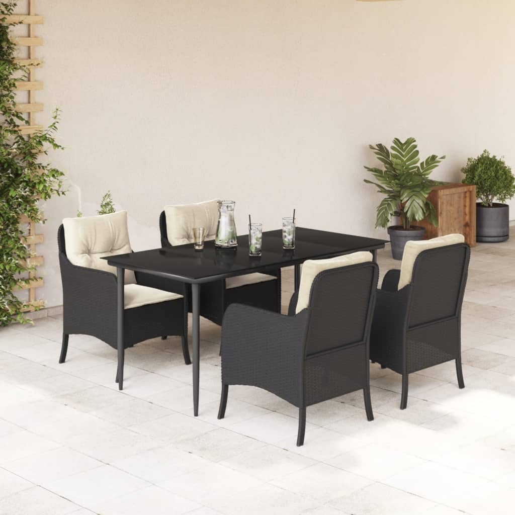 Set mobilier de grădină cu perne, 5 piese, negru, poliratan GartenMobel Dekor