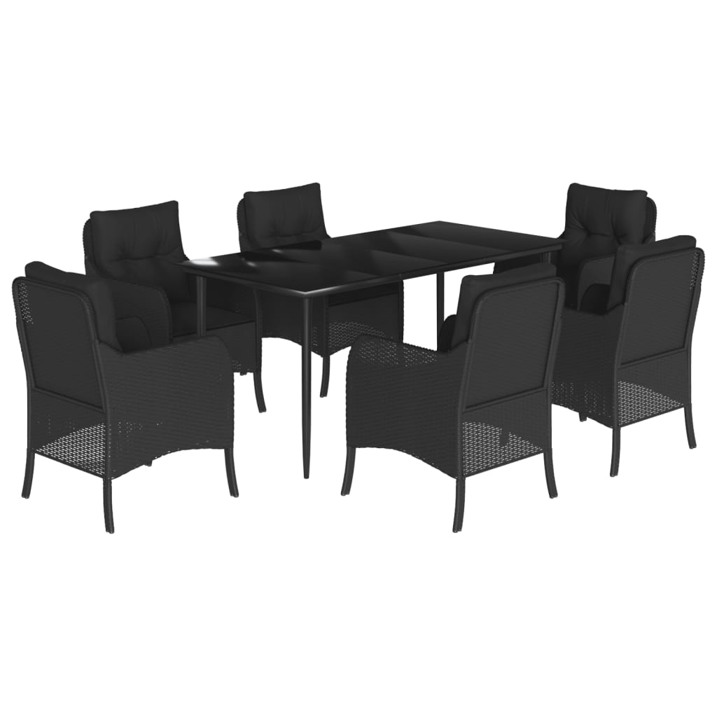 Set mobilier de grădină cu perne, 7 piese, negru, poliratan GartenMobel Dekor