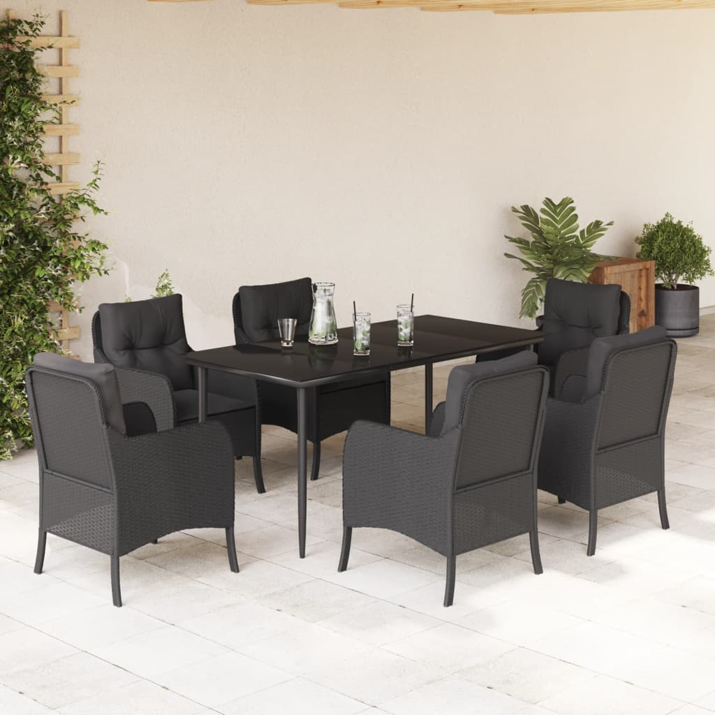 Set mobilier de grădină cu perne, 7 piese, negru, poliratan GartenMobel Dekor