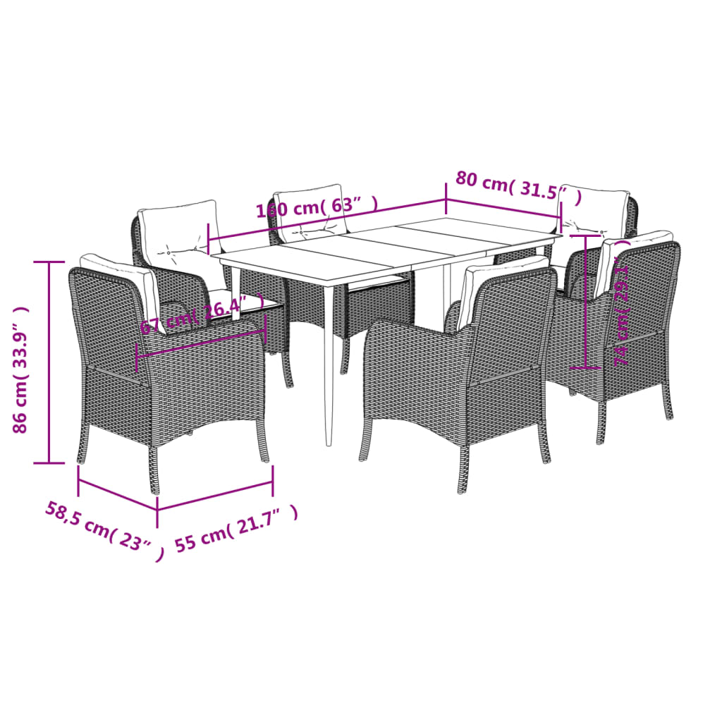 Set mobilier de grădină cu perne, 7 piese, negru, poliratan GartenMobel Dekor