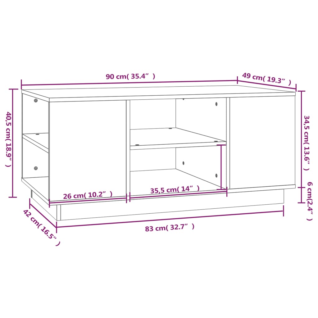 Măsuță de cafea, gri, 90x49x40,5 cm, lemn masiv de pin GartenMobel Dekor