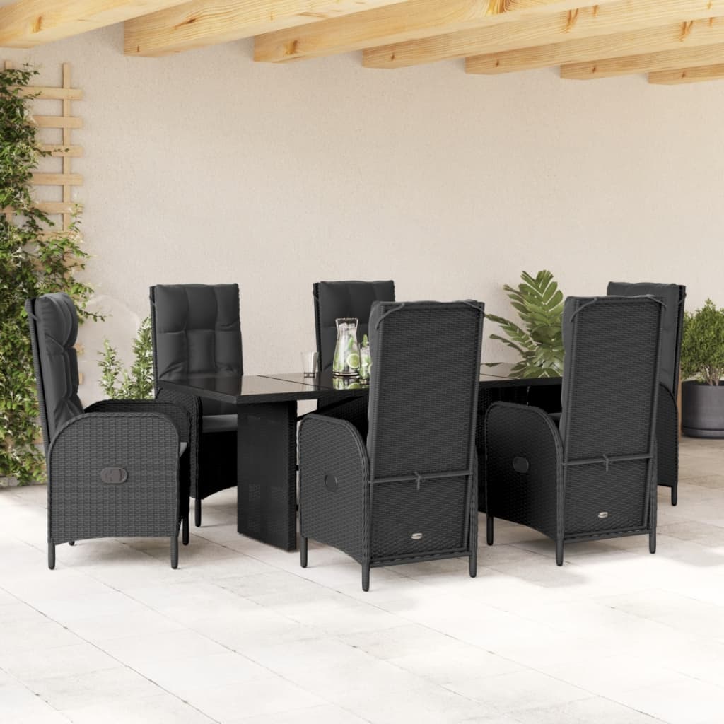 Set mobilier de grădină cu perne, 7 piese, negru, poliratan GartenMobel Dekor