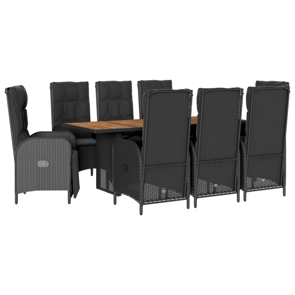 Set mobilier de grădină cu perne, 9 piese, negru, poliratan GartenMobel Dekor