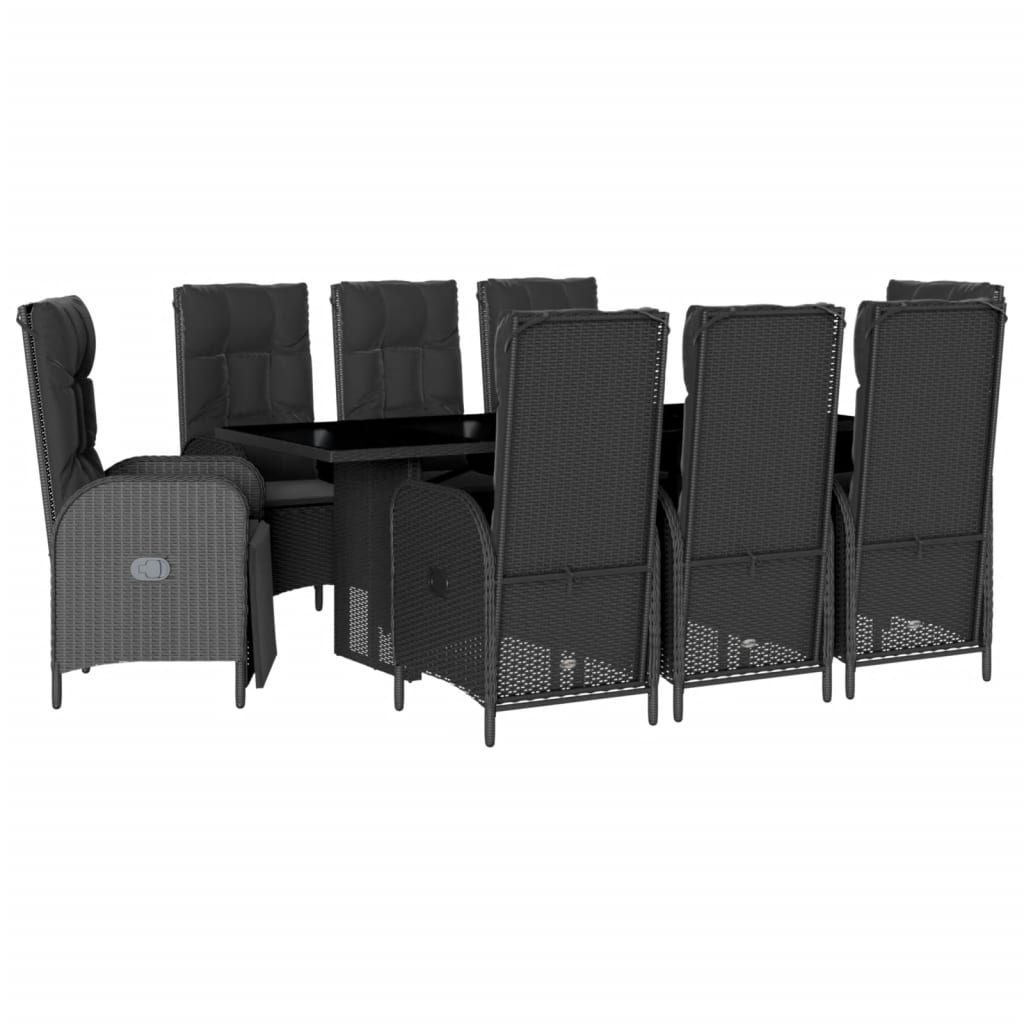Set mobilier de grădină cu perne, 9 piese, negru, poliratan GartenMobel Dekor