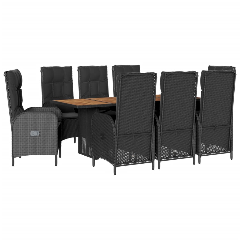 Set mobilier de grădină cu perne, 9 piese, negru, poliratan GartenMobel Dekor