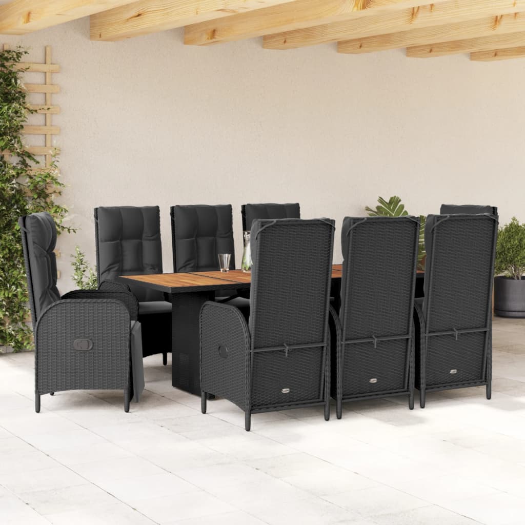 Set mobilier de grădină cu perne, 9 piese, negru, poliratan GartenMobel Dekor