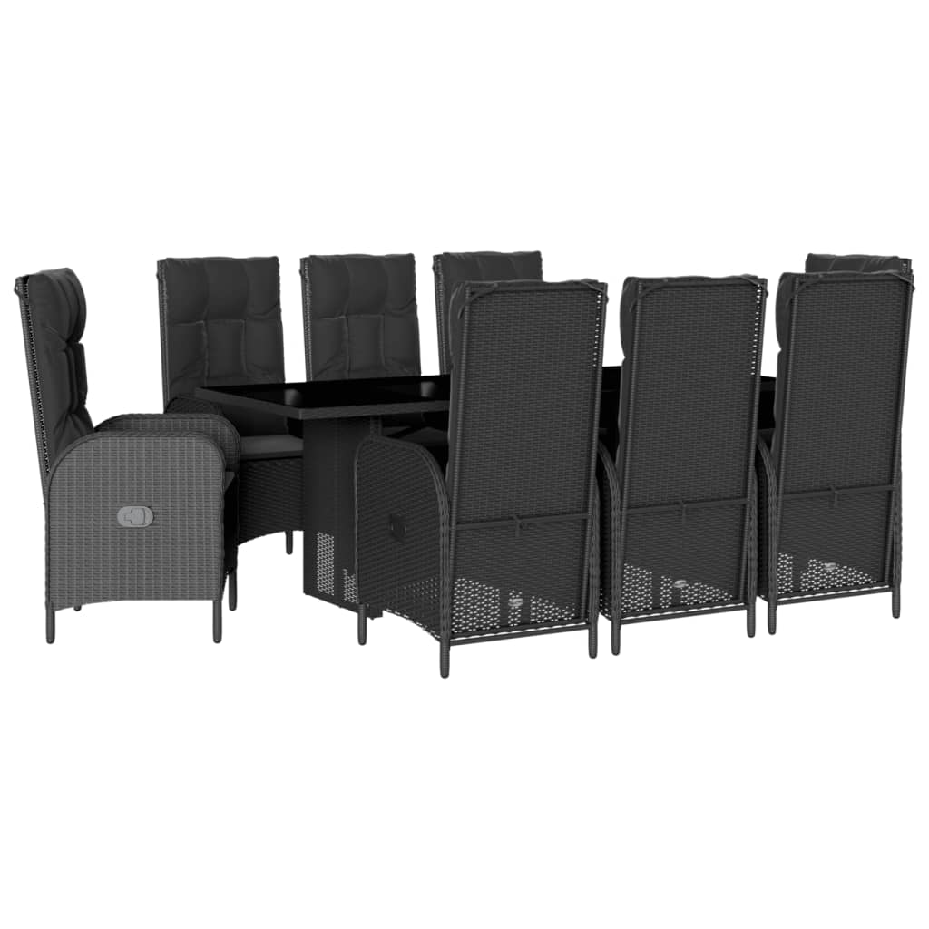 Set mobilier de grădină cu perne, 9 piese, negru, poliratan GartenMobel Dekor