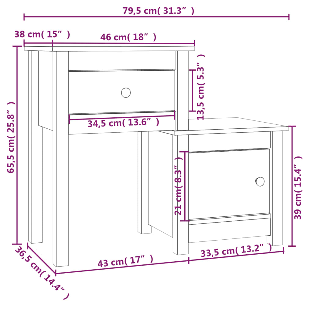 Noptieră, alb, 79,5x38x65,5 cm, lemn masiv de pin GartenMobel Dekor