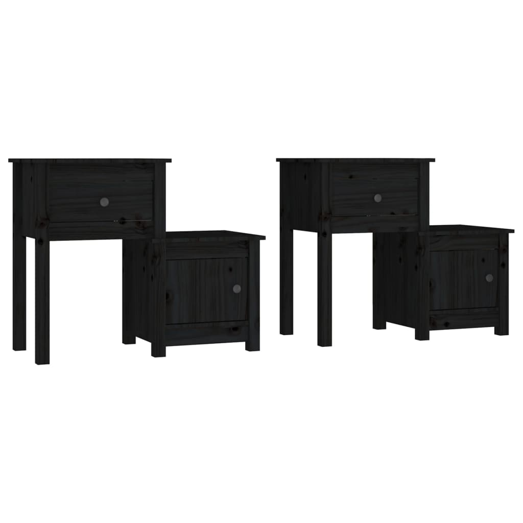 Noptiere, 2 buc., negru, 79,5x38x65,5 cm, lemn masiv de pin GartenMobel Dekor