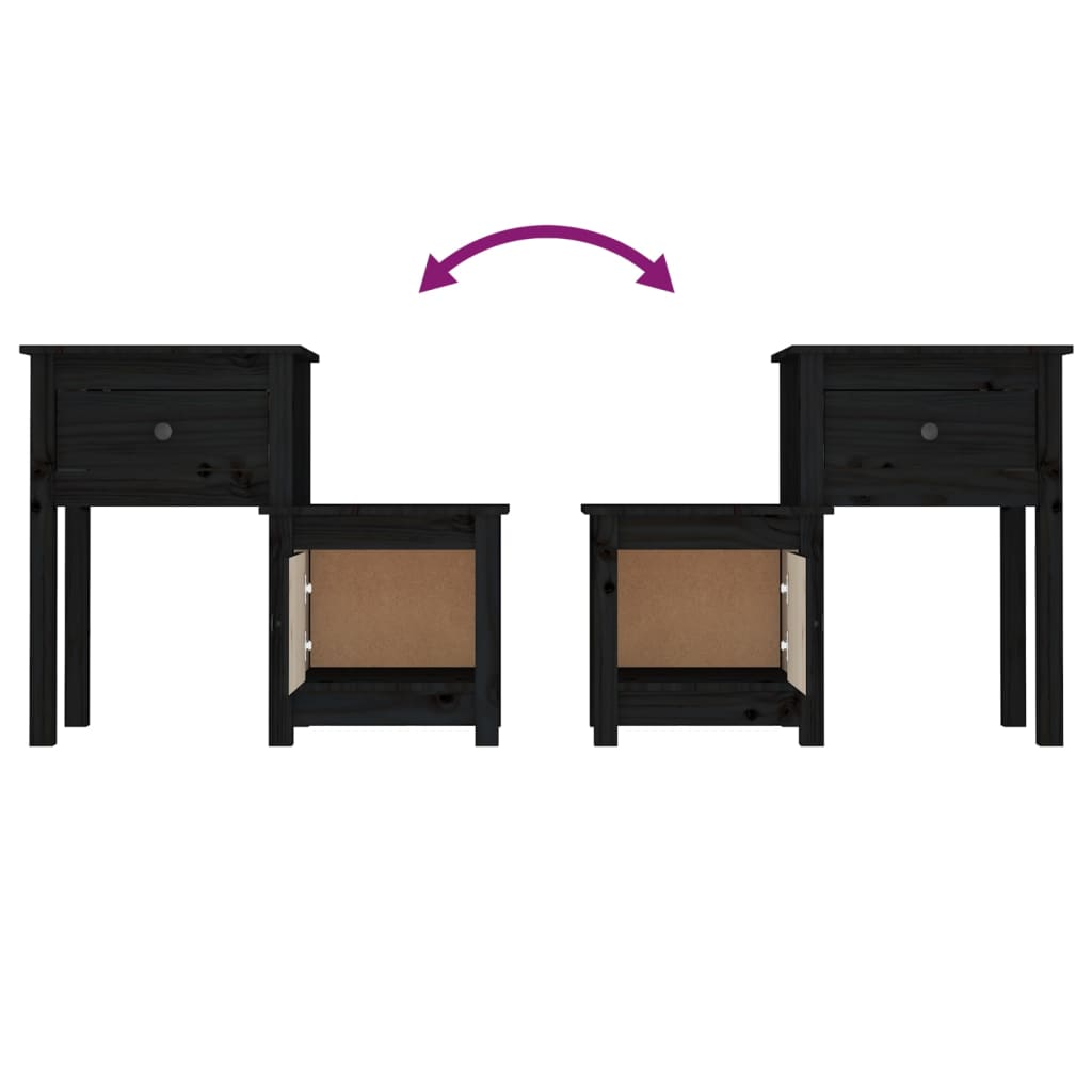 Noptiere, 2 buc., negru, 79,5x38x65,5 cm, lemn masiv de pin GartenMobel Dekor