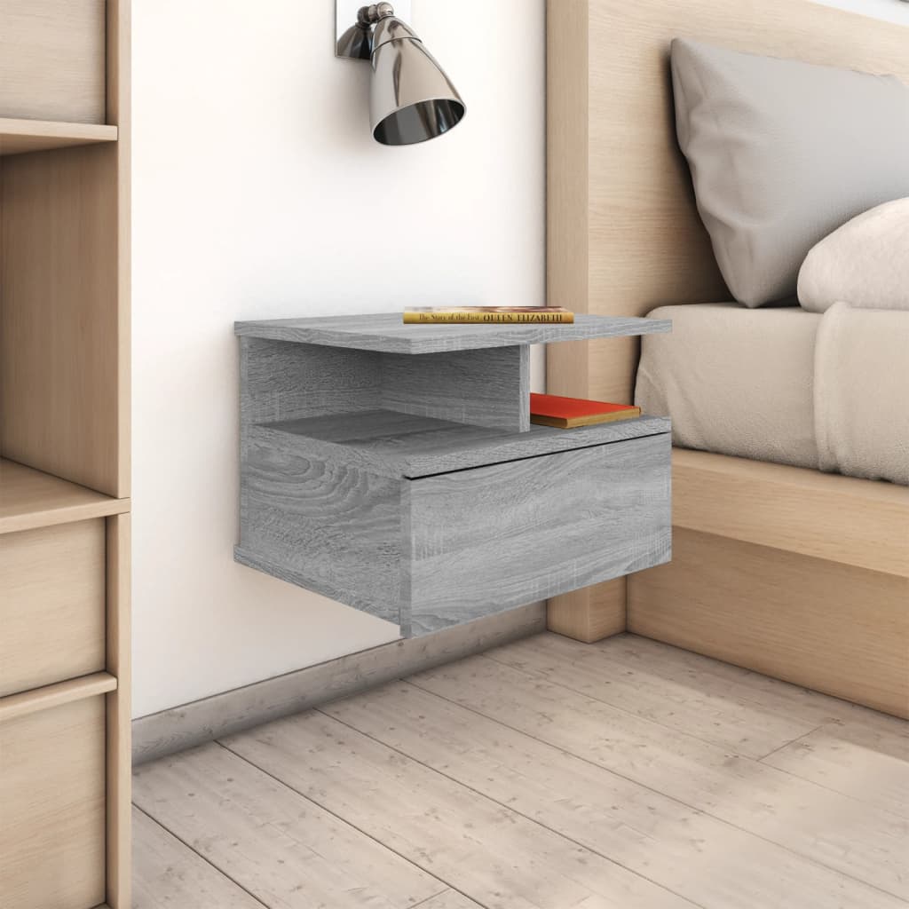 Noptiere plutitoare 2 buc. gri sonoma 40x31x27 cm lemn GartenMobel Dekor