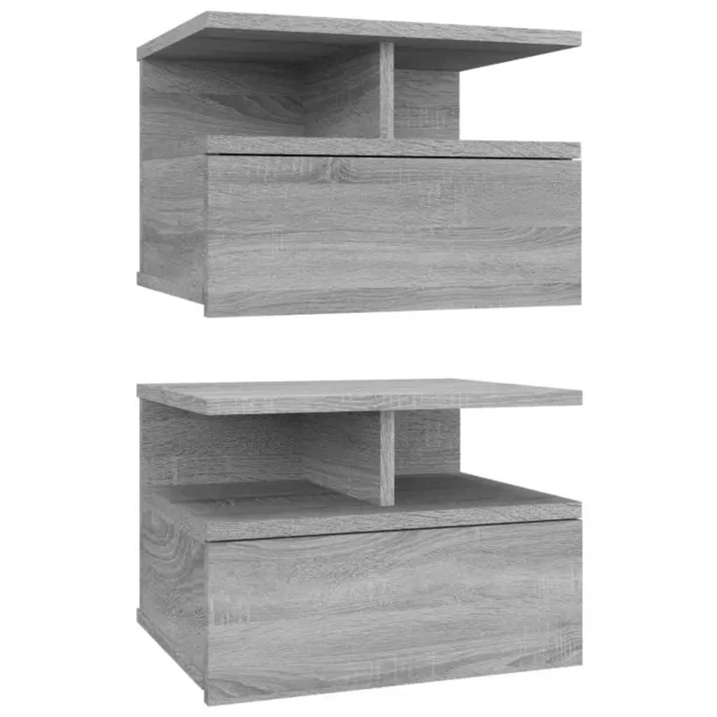 Noptiere plutitoare 2 buc. gri sonoma 40x31x27 cm lemn GartenMobel Dekor