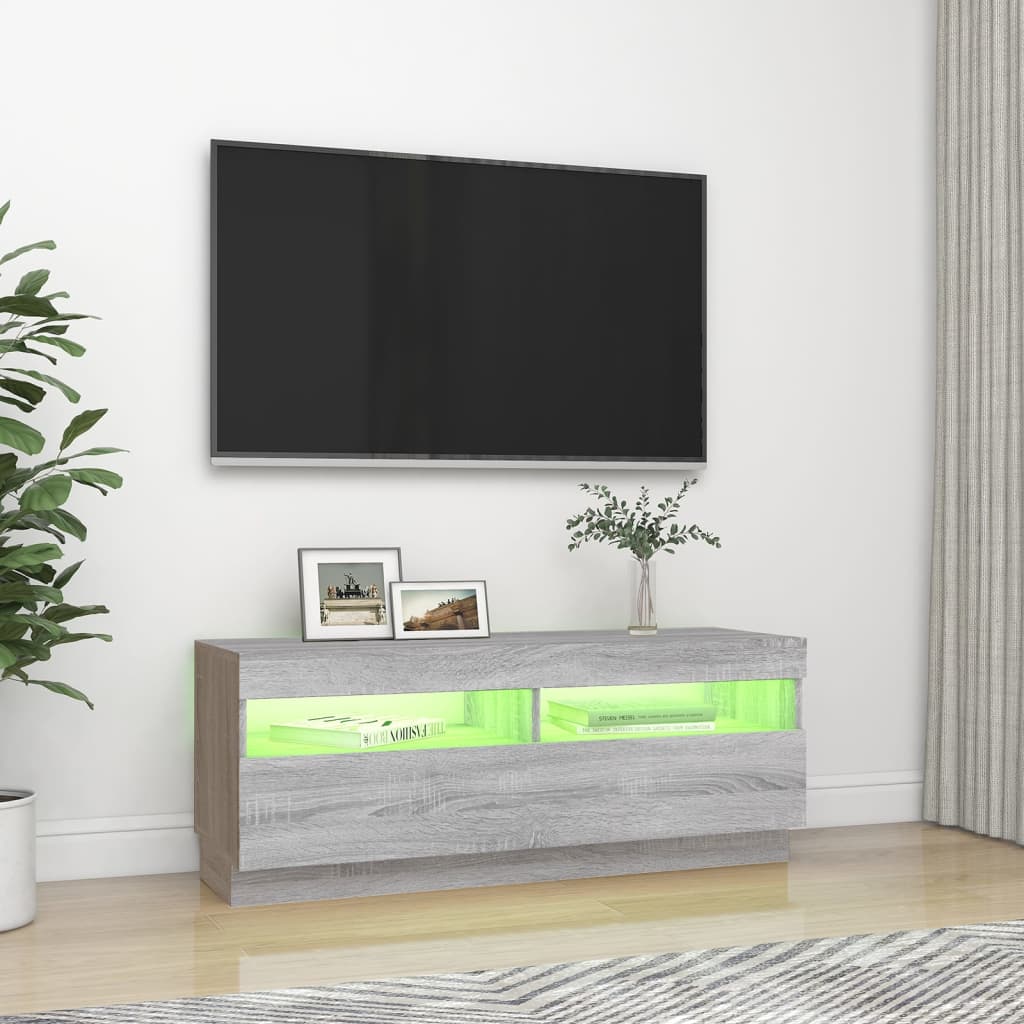 Comodă TV cu lumini LED, gri sonoma, 100x35x40 cm GartenMobel Dekor