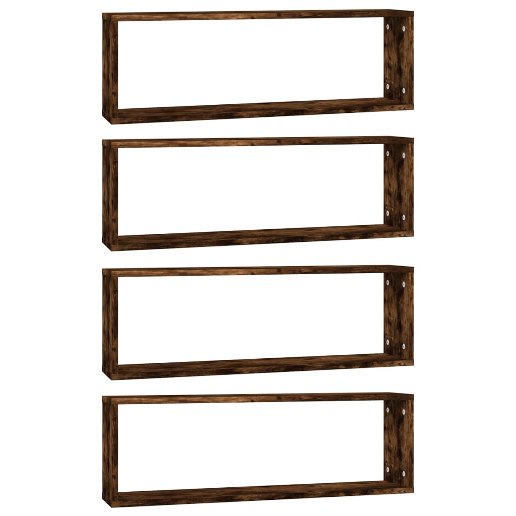 Rafturi de perete cub, 4 buc. stejar fumuriu 80x15x26,5 cm lemn GartenMobel Dekor