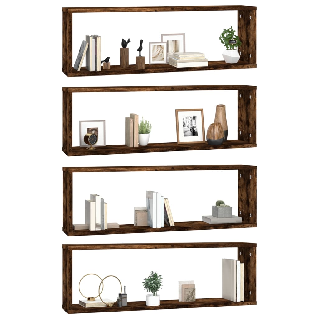 Rafturi de perete cub, 4 buc. stejar fumuriu 80x15x26,5 cm lemn GartenMobel Dekor