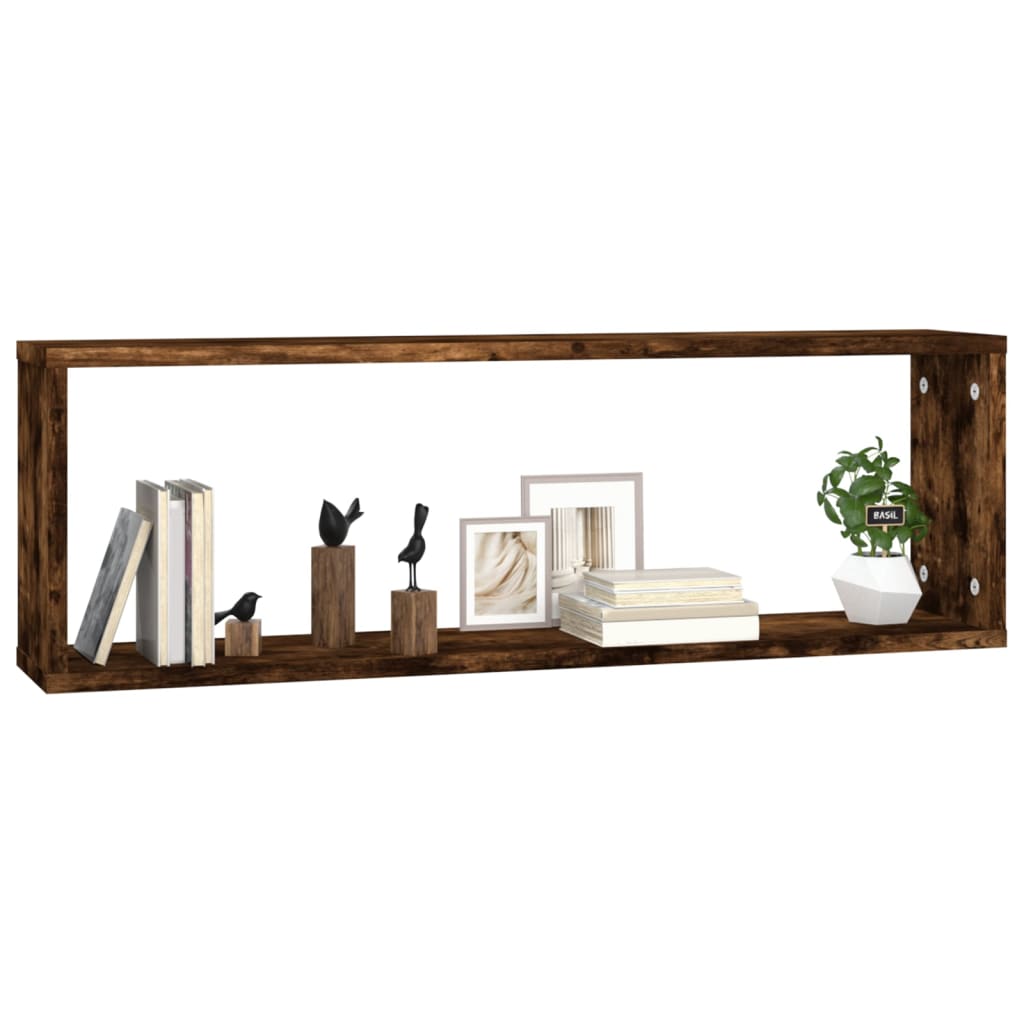 Rafturi de perete cub, 4 buc. stejar fumuriu 80x15x26,5 cm lemn GartenMobel Dekor