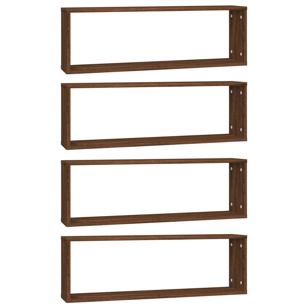 Rafturi de perete cub, 4 buc. stejar maro, 80x15x26,5 cm, lemn GartenMobel Dekor