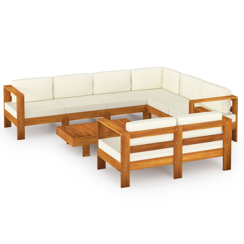 Set mobilier grădină perne alb/crem, 8 piese, lemn masiv acacia GartenMobel Dekor
