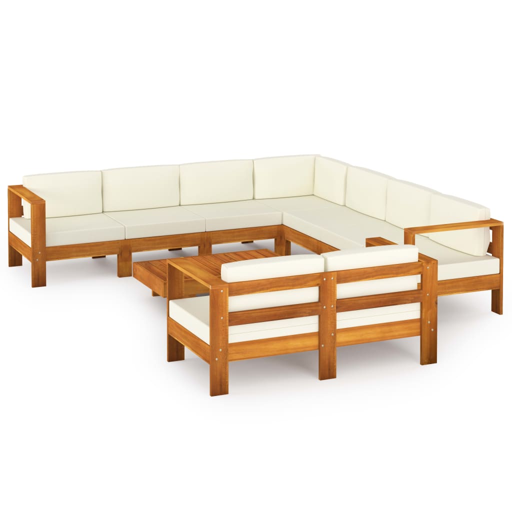 Set mobilier grădină perne alb crem, 9 piese, lemn masiv acacia GartenMobel Dekor