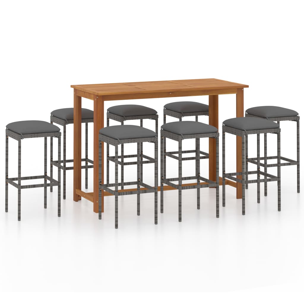 Set mobilier bar de grădină cu perne, 9 piese, gri GartenMobel Dekor