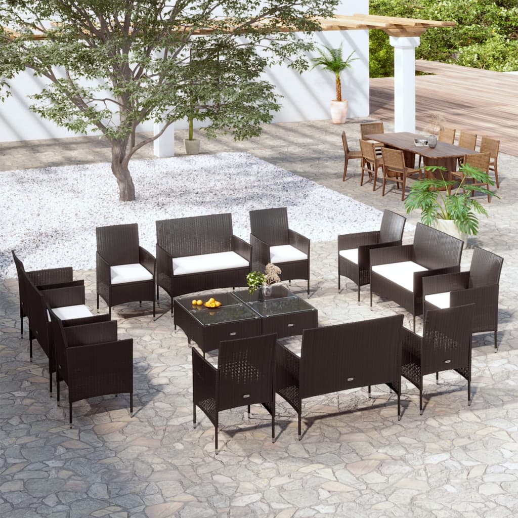 Set mobilier de grădină cu perne, 16 piese, negru, poliratan GartenMobel Dekor