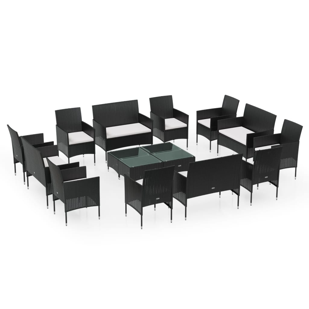 Set mobilier de grădină cu perne, 16 piese, negru, poliratan GartenMobel Dekor