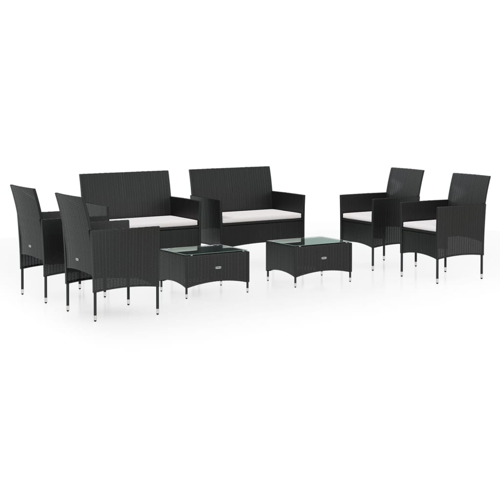 Set mobilier de grădină cu perne, 8 piese, negru, poliratan GartenMobel Dekor
