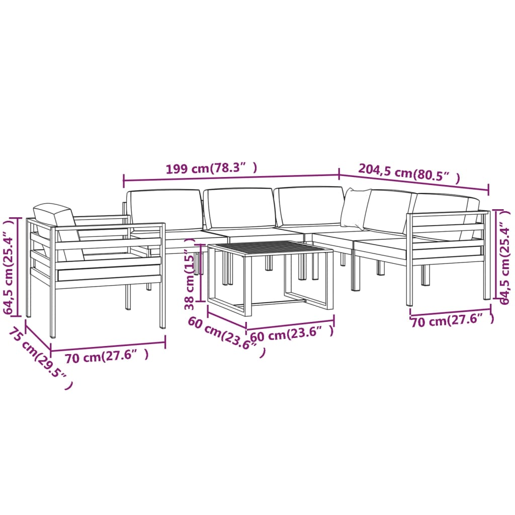 Set mobilier de grădină cu perne, 7 piese, antracit, aluminiu GartenMobel Dekor