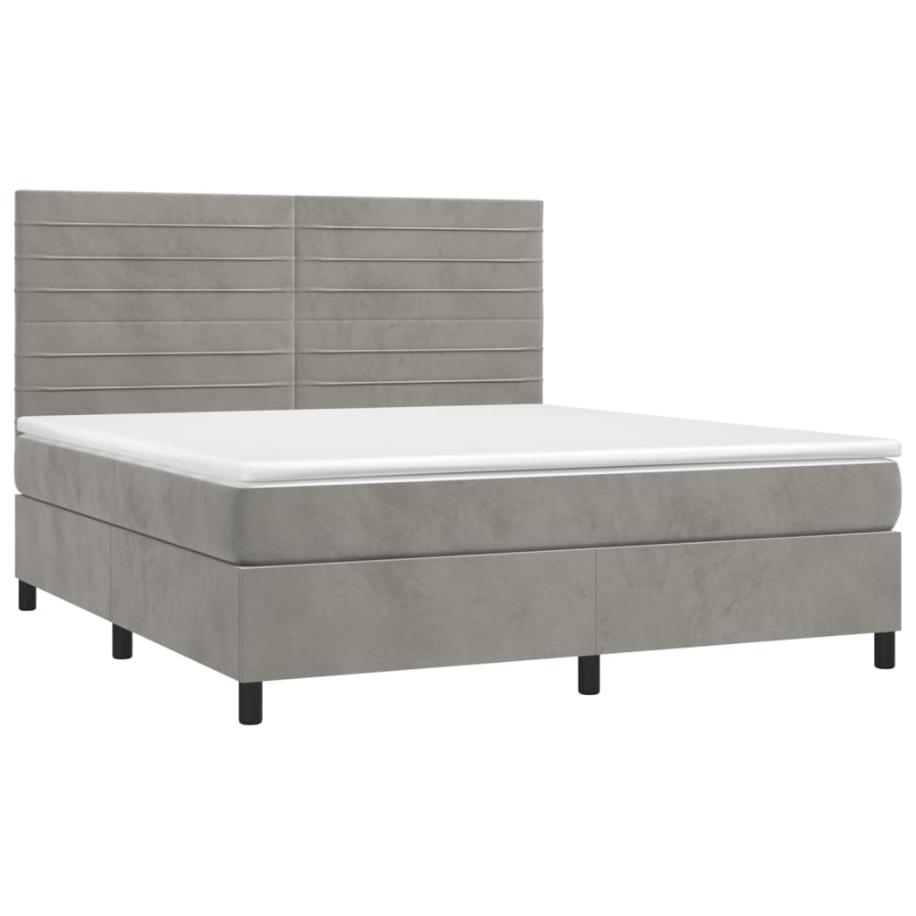 Pat box spring cu saltea, gri deschis, 160x200 cm, catifea GartenMobel Dekor