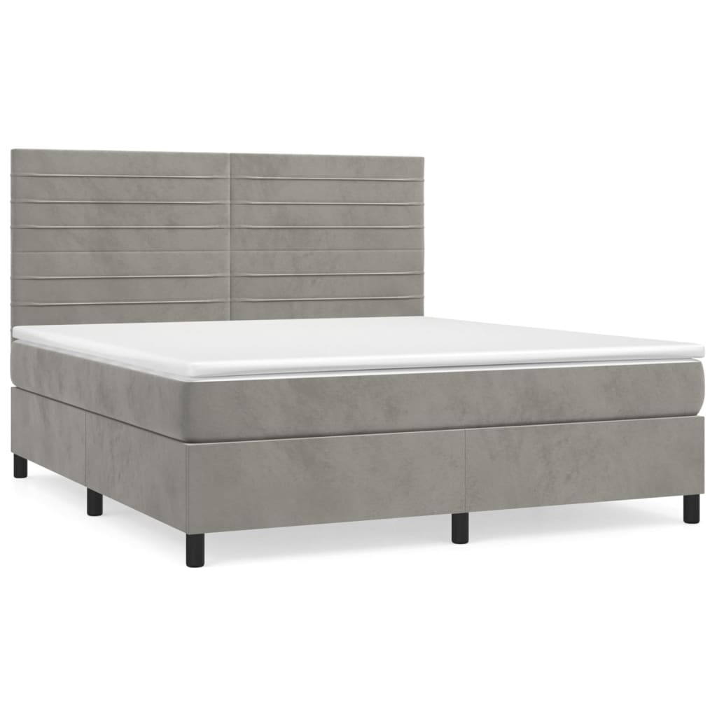 Pat box spring cu saltea, gri deschis, 160x200 cm, catifea GartenMobel Dekor