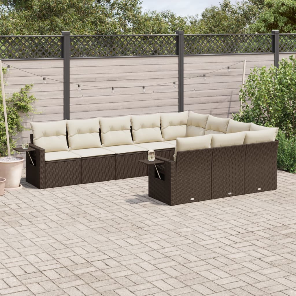 Set canapele de grădină cu perne, 10 piese, maro, poliratan GartenMobel Dekor