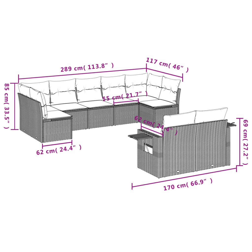 Set canapele de grădină cu perne, 9 piese, maro, poliratan GartenMobel Dekor