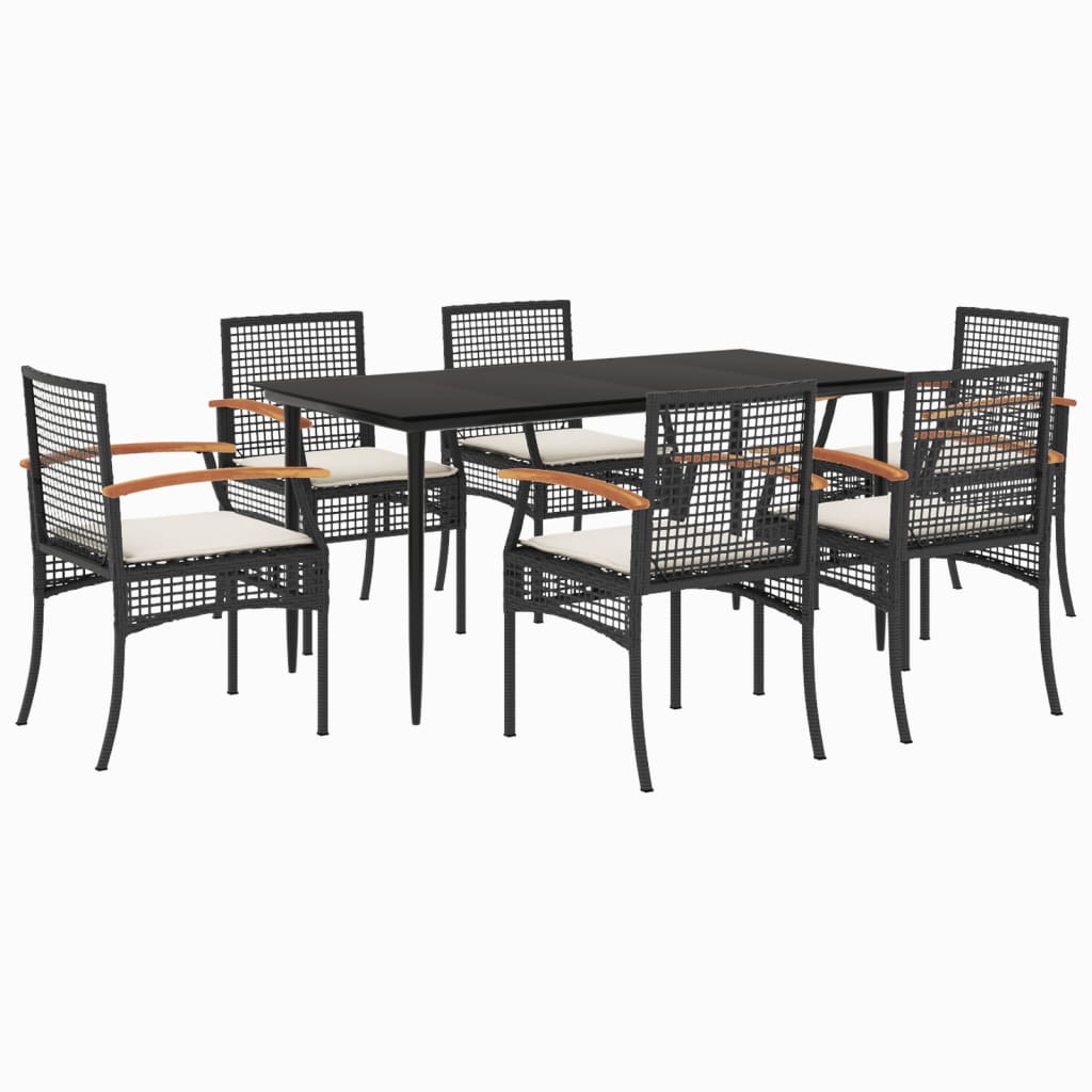 Set mobilier de grădină cu perne, 7 piese, negru, poliratan GartenMobel Dekor