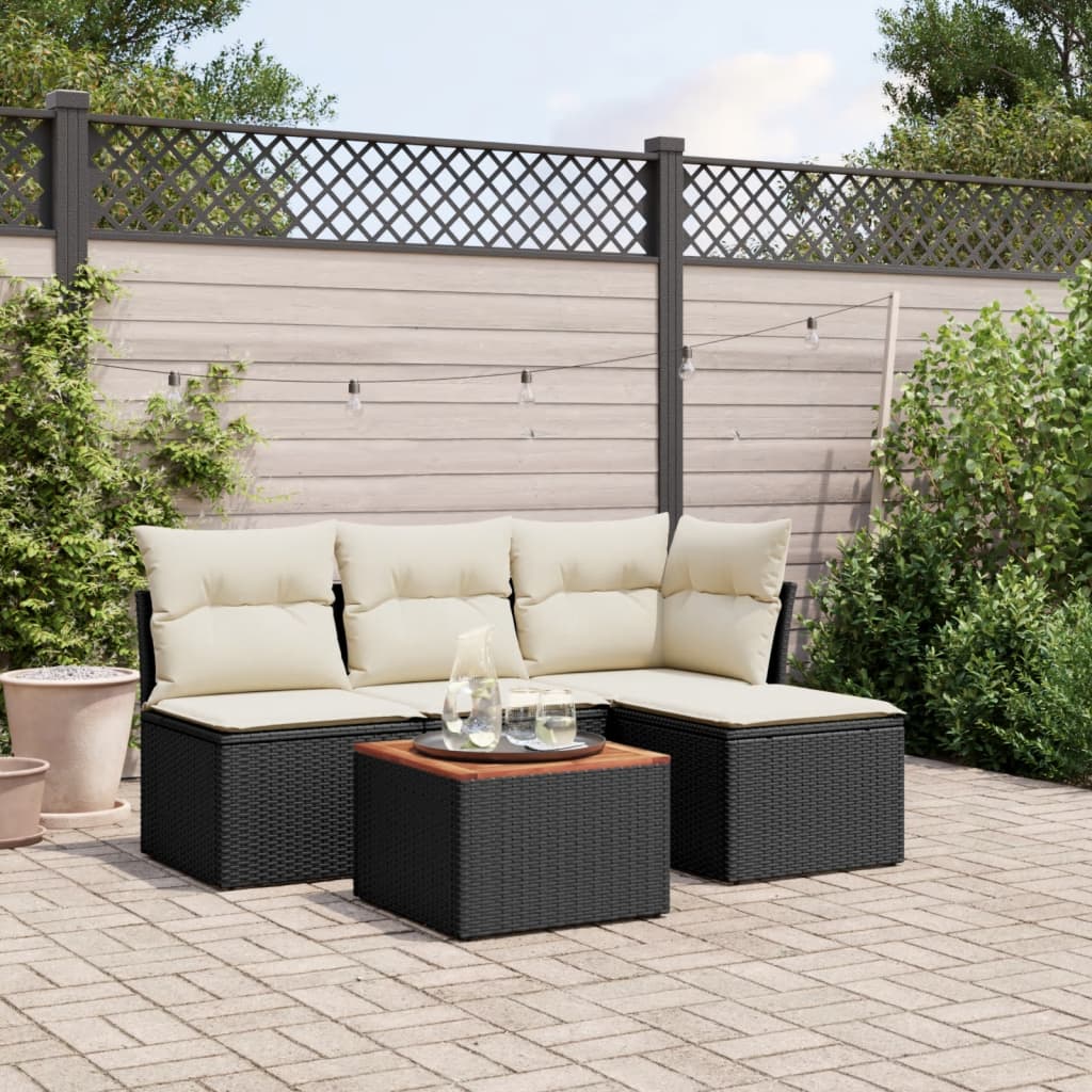 Set mobilier de grădină cu perne, 5 piese, negru, poliratan GartenMobel Dekor