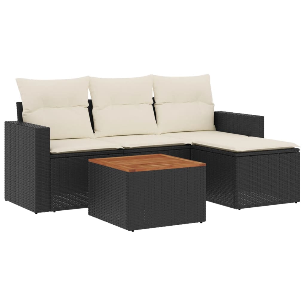 Set mobilier de grădină cu perne, 5 piese, negru, poliratan GartenMobel Dekor