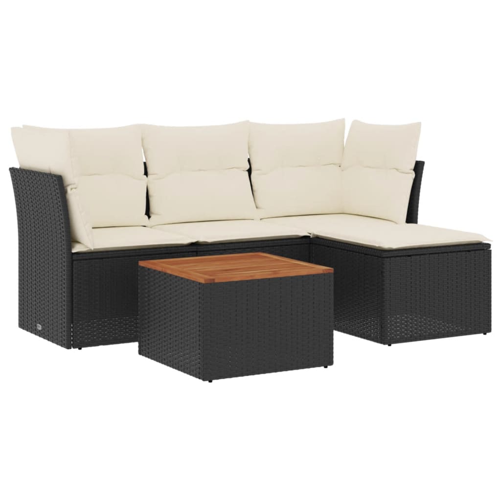 Set mobilier de grădină cu perne, 5 piese, negru, poliratan GartenMobel Dekor