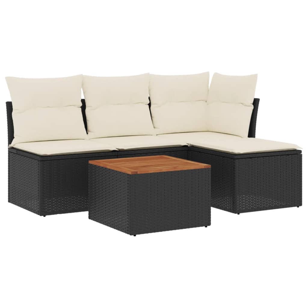 Set mobilier de grădină cu perne, 5 piese, negru, poliratan GartenMobel Dekor