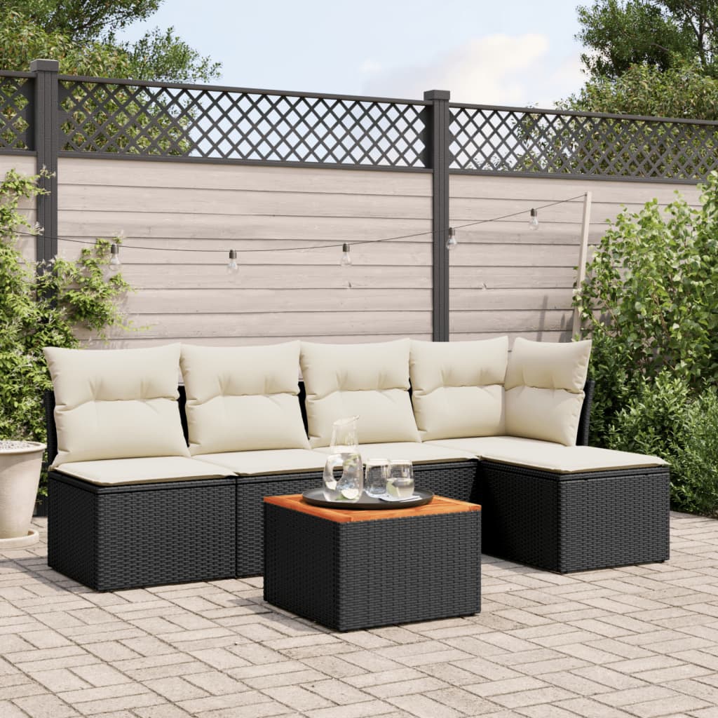 Set mobilier de grădină cu perne, 6 piese, negru, poliratan GartenMobel Dekor