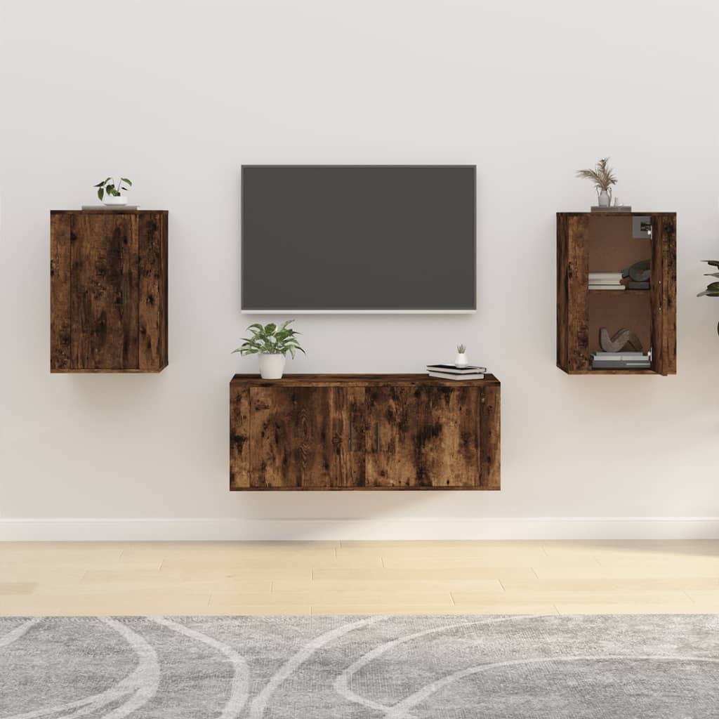 Dulapuri TV montaj pe perete 2 buc stejar fumuriu 40x34,5x60 cm GartenMobel Dekor