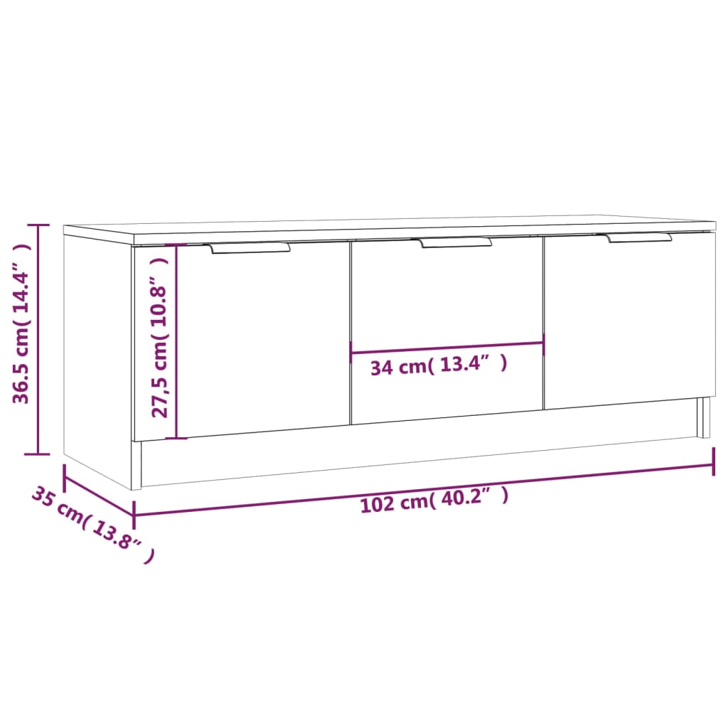 Comodă TV, stejar fumuriu, 102x35x36,5 cm, lemn prelucrat GartenMobel Dekor