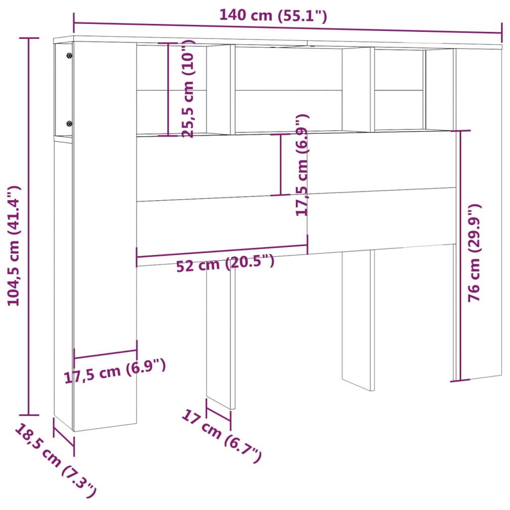 Tăblie de pat cu dulap, gri sonoma, 140x18,5x104,5 cm GartenMobel Dekor