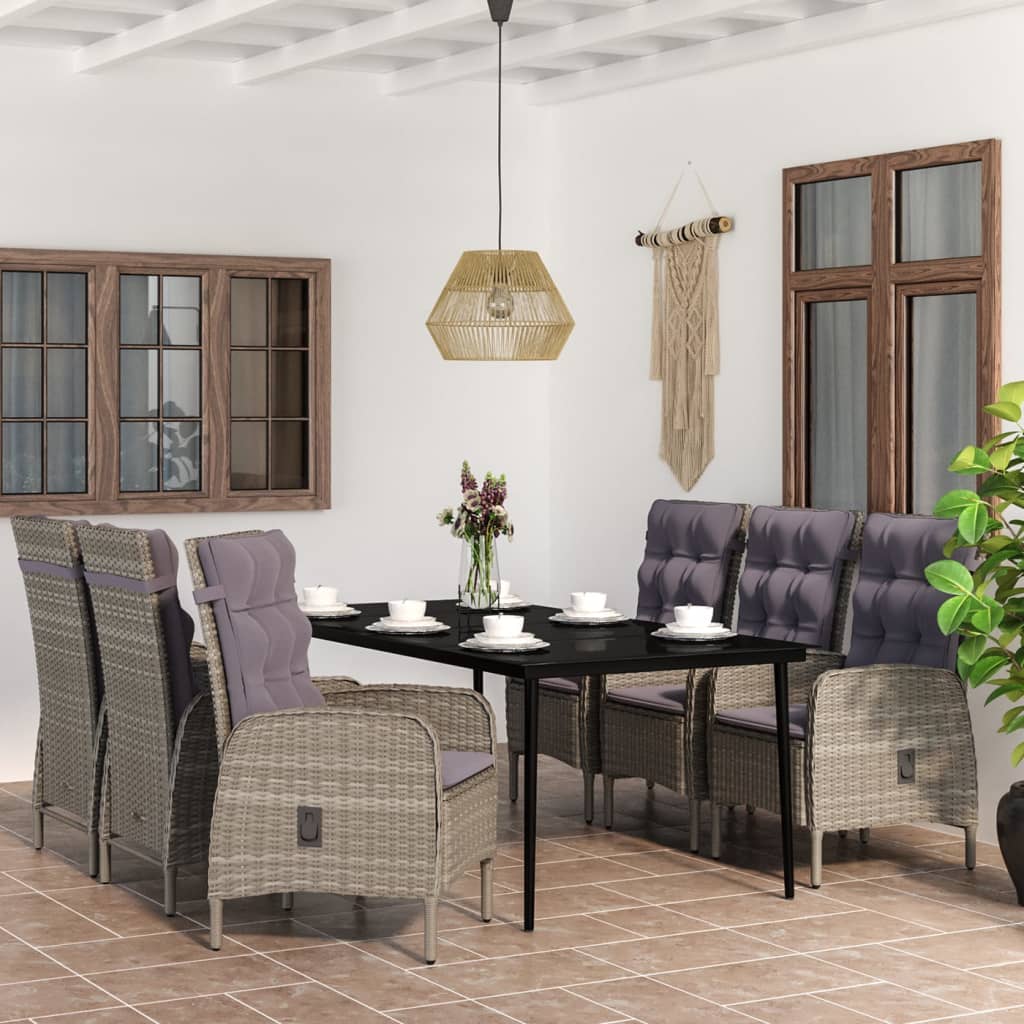 Set de servit masa pentru grădină, 7 piese, gri și negru GartenMobel Dekor