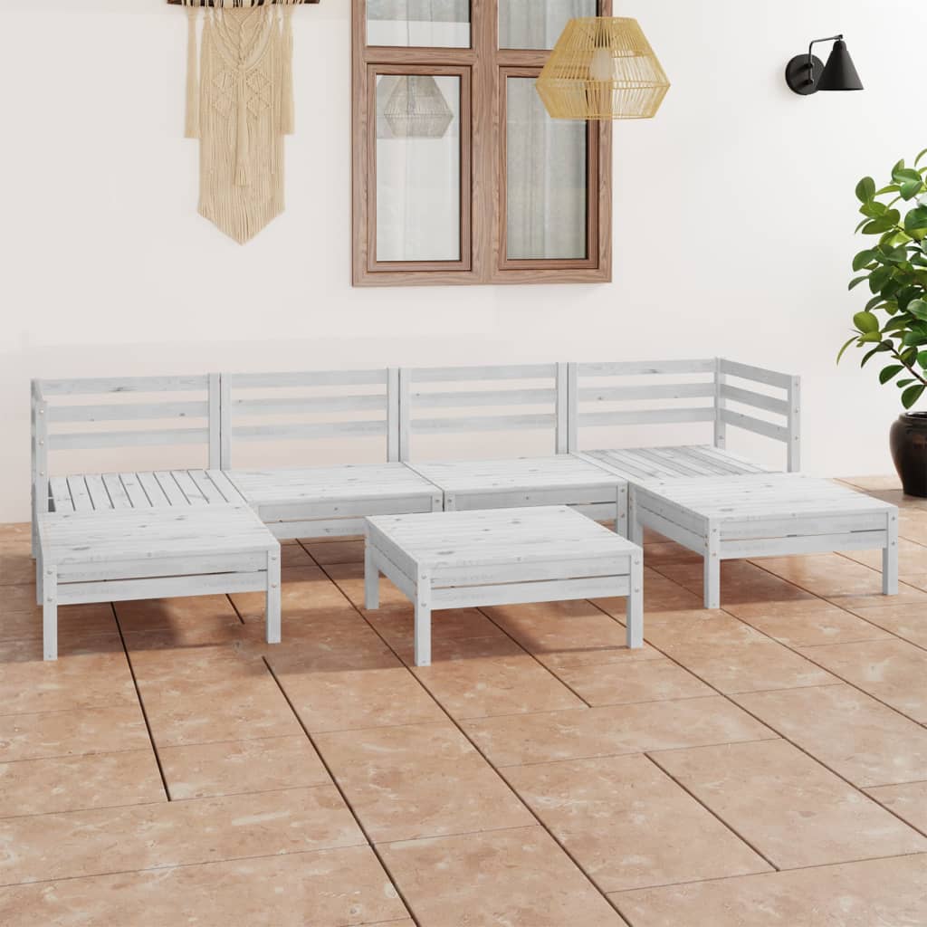 Set mobilier de grădină, 7 piese, alb, lemn masiv de pin GartenMobel Dekor