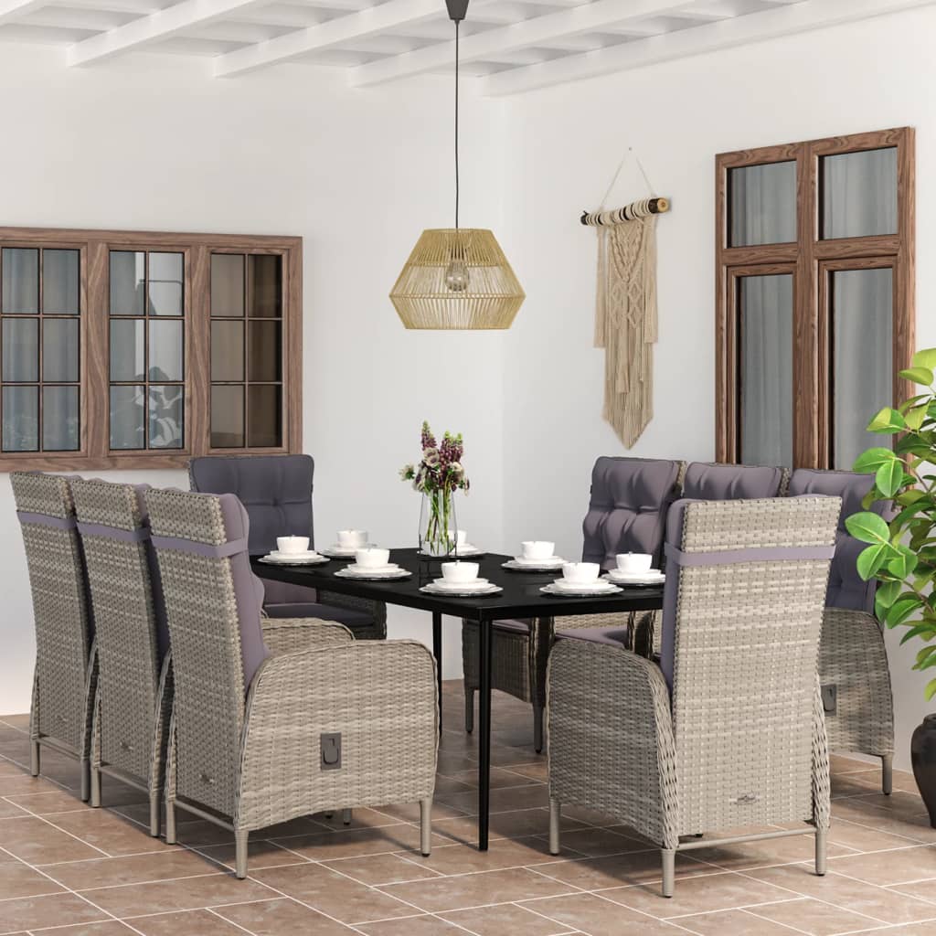 Set mobilier de grădină cu perne, 9 piese, gri și negru GartenMobel Dekor