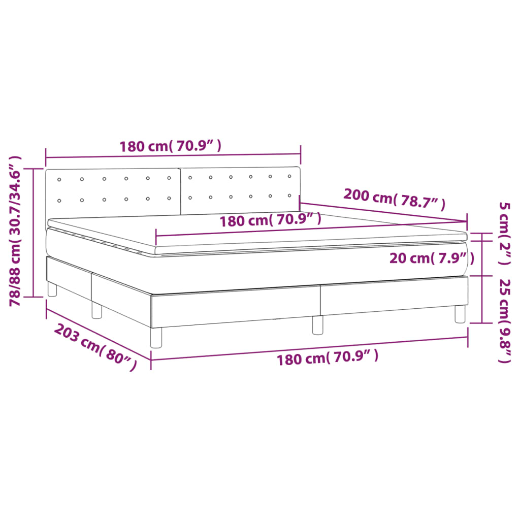 Pat box spring cu saltea, gri închis, 180x200 cm, catifea GartenMobel Dekor
