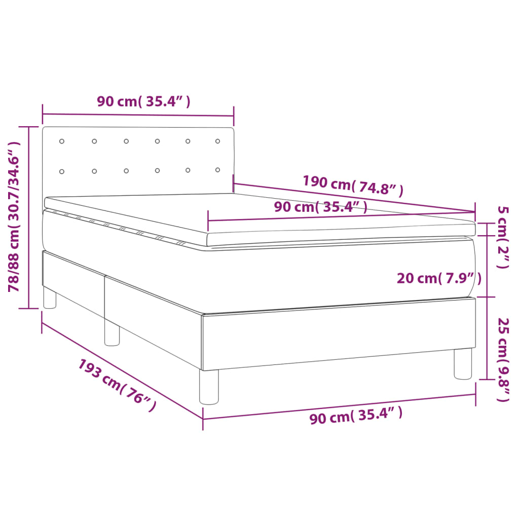 Pat box spring cu saltea, gri închis, 90x190 cm, catifea GartenMobel Dekor