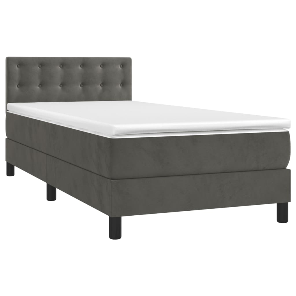 Pat box spring cu saltea, gri închis, 90x200 cm, catifea GartenMobel Dekor